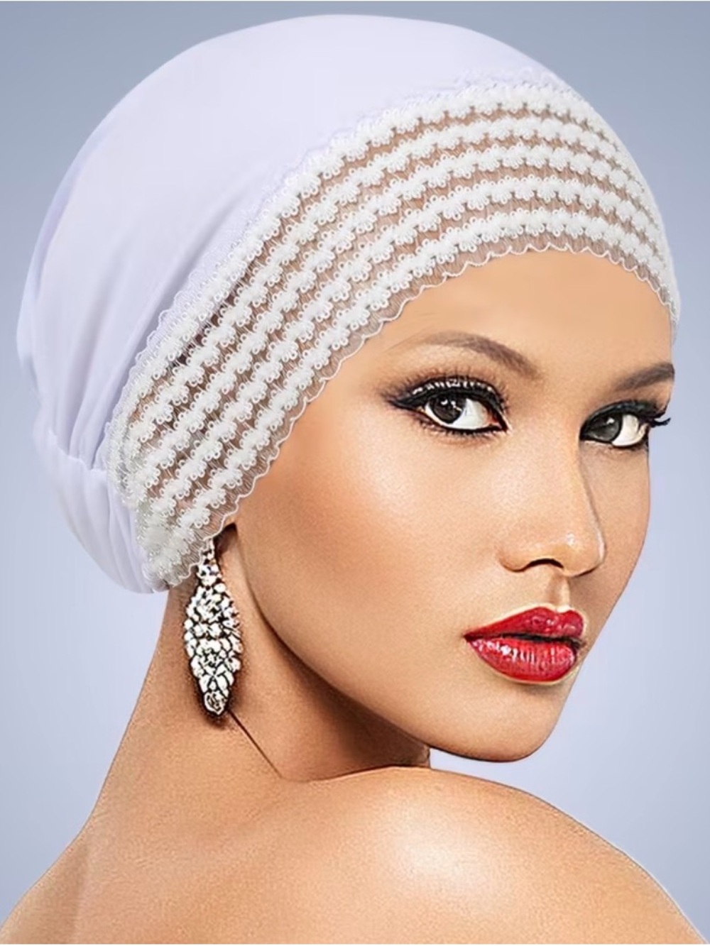 White Lace-Trimmed Women's Headwrap
